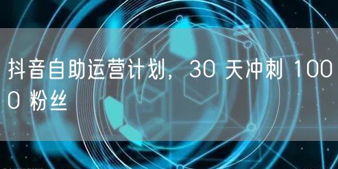 抖音自助运营计划，30 天冲刺 1000