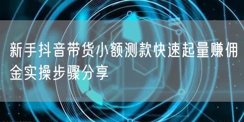 新手抖音带货小额测款快速起量赚佣金实操步